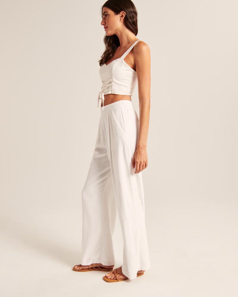 Linen-Blend Pull-On Wide Leg Pants | Abercrombie & Fitch (US)