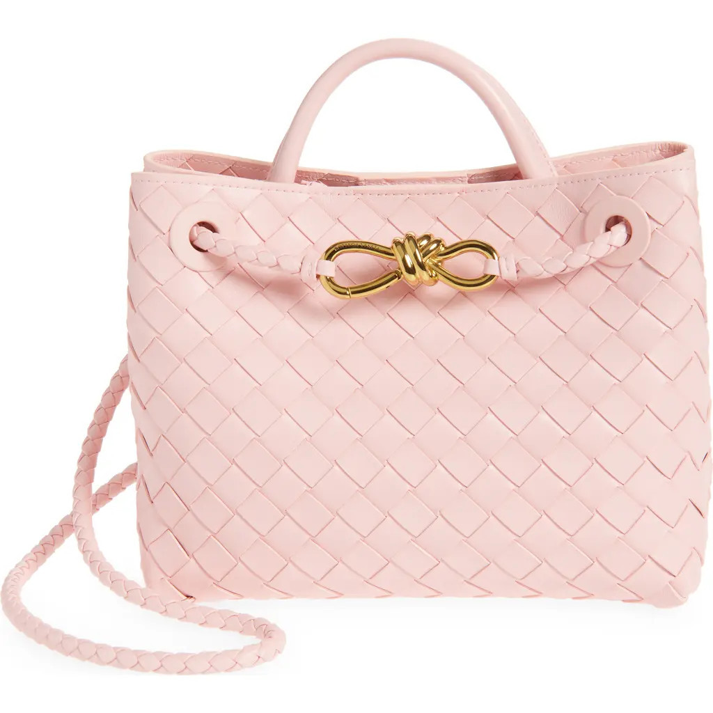 Bottega Veneta Small Andiamo Intrecciato Shoulder Bag in 6863 Rose-Muse Brass-Rose at Nordstrom | Nordstrom