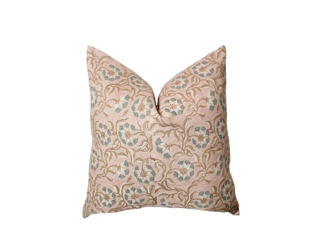 DOTTIE Floral Pink/mauve Designer Floral Hand-block Pillow Cover - Etsy | Etsy (US)