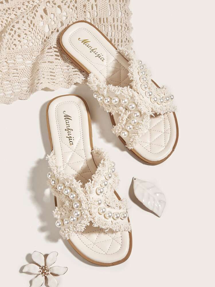 Faux Pearl Decor Slide Sandals | SHEIN