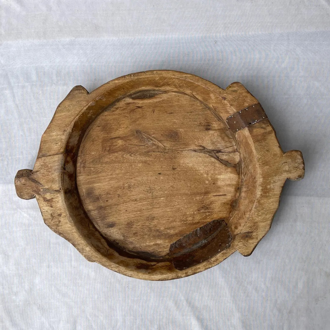 18 Inch Teak Wood Dough Bowl – Handmade Rustic Farmhouse Decor, Vintage Indian Parat Tray | Etsy (US)
