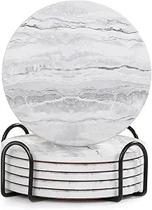 Acejoz Drink Coasters with Holder for Coffee Table, Absorbent Coaster Set of 6, Marble Style Cera... | Amazon (US)