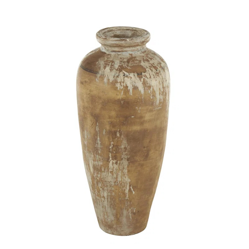 Cole And Grey Ceramic Antique Style Distressed Patina Vase With Beige Accents | Wayfair North America