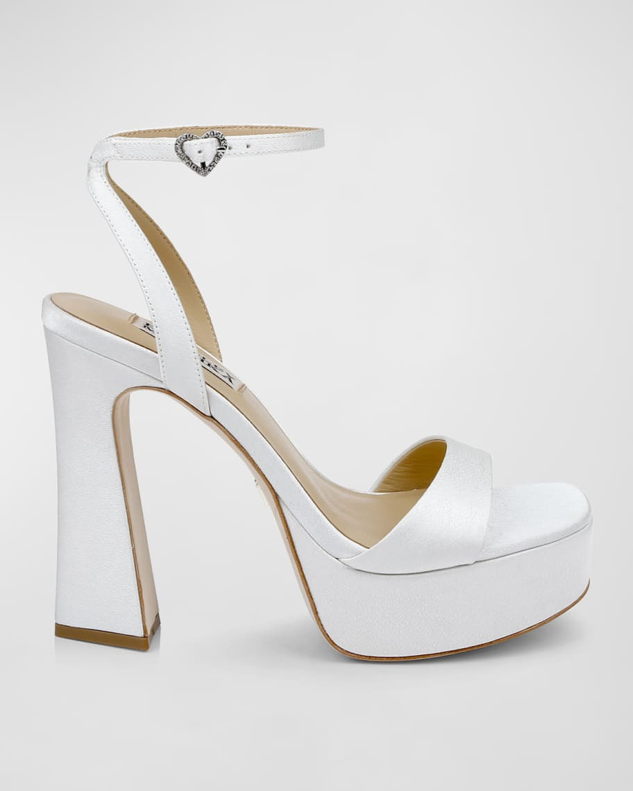 Badgley Mischka Caia Crystal Heart Platform Sandals | Neiman Marcus