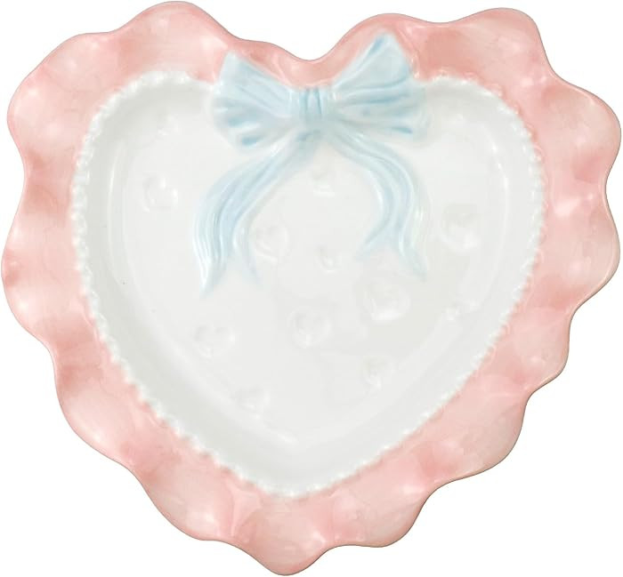 Bitray Heart-shaped Ceramic Plate Porcelain Dessert Dish Salad Plates Cute Ceramic Plate (Pink) | Amazon (US)