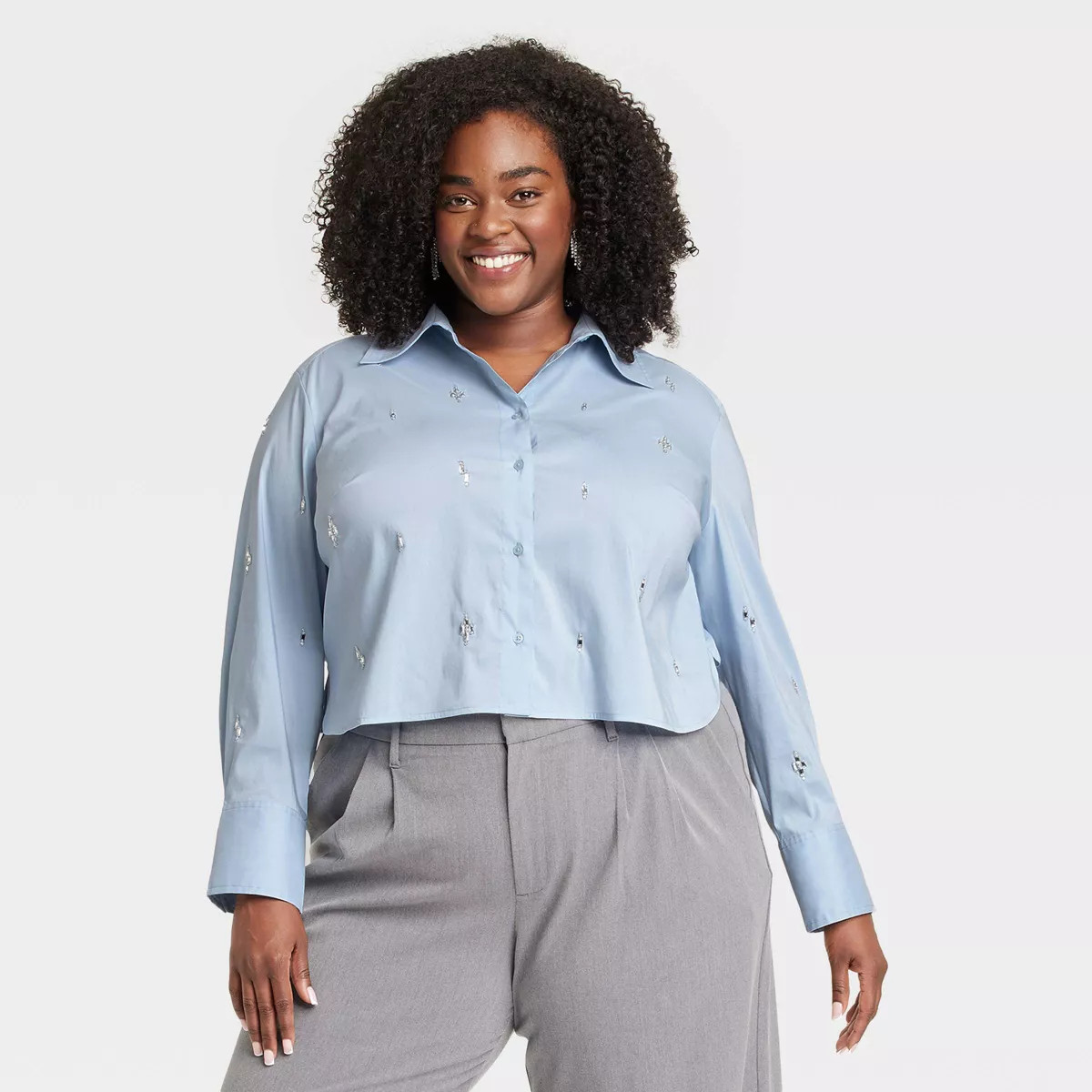 Women's Long Sleeve Embellished Collared Button-Down Shirt - A New Day™ Blue | Target