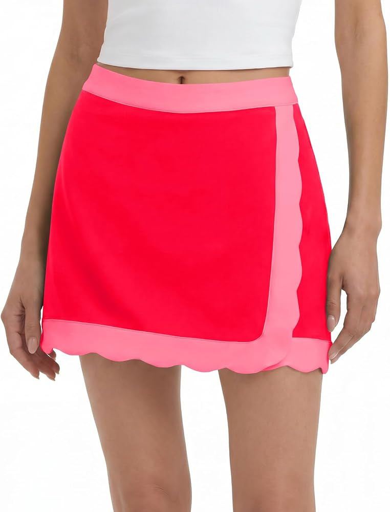 Fisoew Womens Tennis Skirts with Shorts Scalloped Hem Wrap Golf Skorts High Waisted Athletic Runn... | Amazon (US)