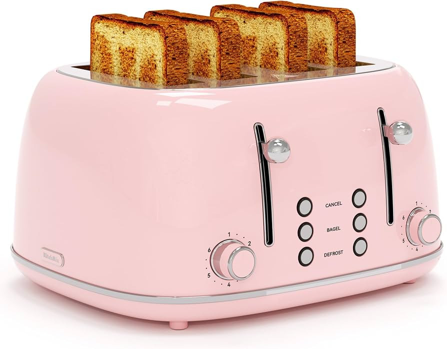 Toaster 4 Slice, Retro Stainless Toaster with 6 Bread Shade Settings,1.5''Wide Slots Toaster with... | Amazon (US)