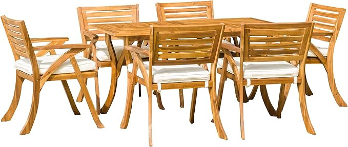 Christopher Knight Home Hermosa Acacia Dining Set, 7-Pcs Set, Teak Finish | Amazon (US)
