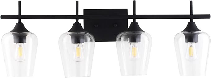 4-Light Vanity Light in Matt Black Finish, Vintage Farmhouse Mirror Lights with Clear Glass Shade... | Amazon (US)