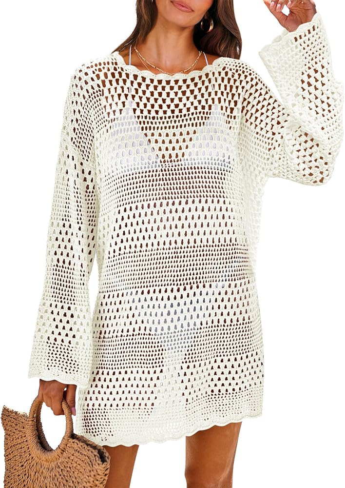 ANRABESS Women Swimsuit Crochet Swim Cover Up 2026 Summer Bathing Suit Swimwear Mesh Knit Beach D... | Amazon (US)