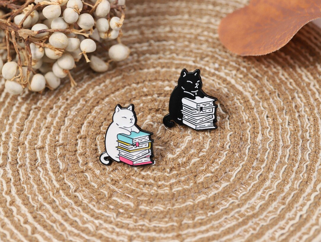 Cat book pin kitty pin book pins reading pins hard enamel pins hat pins collar pin funny enamel p... | Etsy (US)