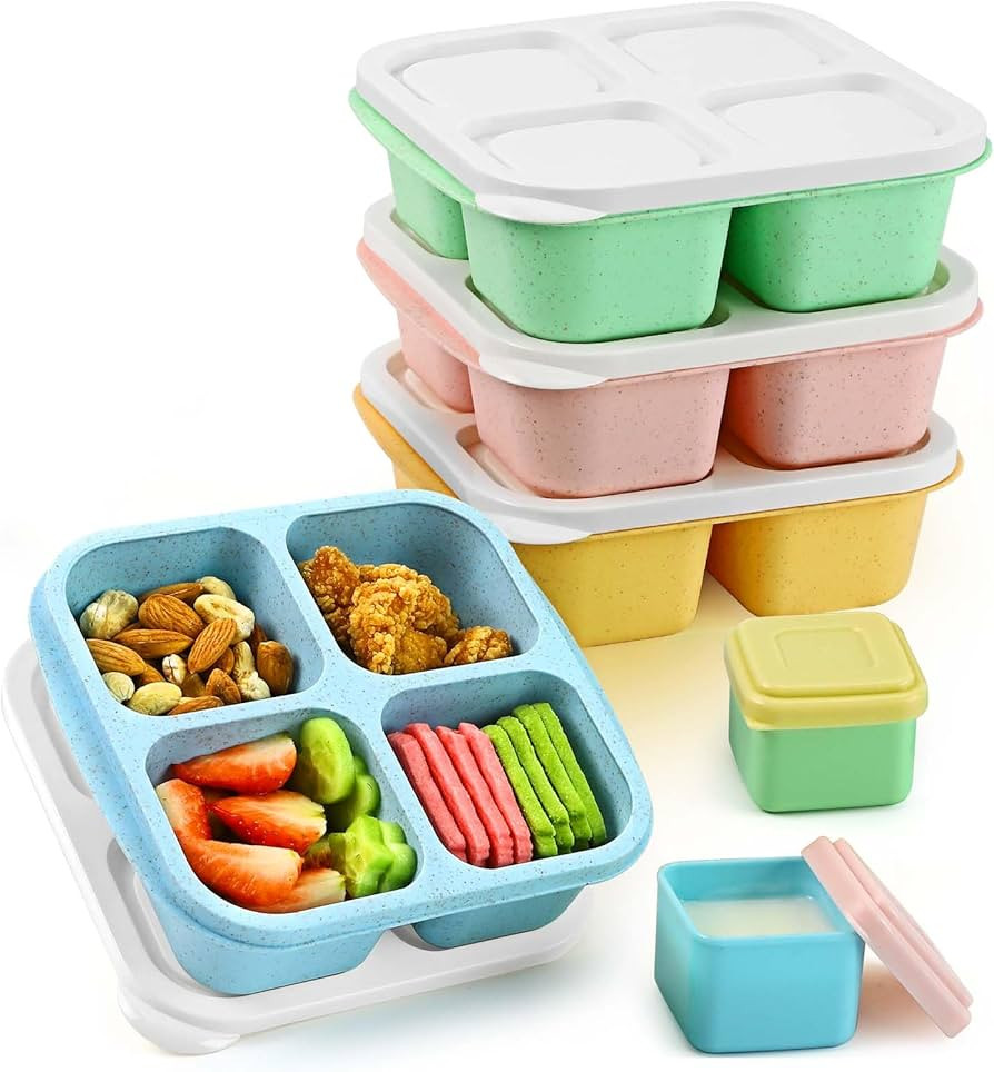 Caperci Lunchable Snack Containers - 4 Compartments Bento Snack Boxes (4 Pack) with 2 Leakproof S... | Amazon (US)