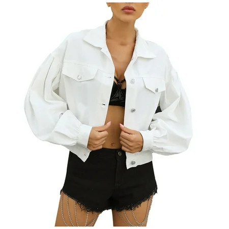 JYNZ Womens Denim Jacket Women Spring And Autumn Coats Warm Solid Long Sleeve Outerwear Polyester Wh | Walmart (US)