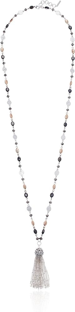 Nine West Women's 36" Beaded Tassel Necklace Tri Tone | Amazon (US)