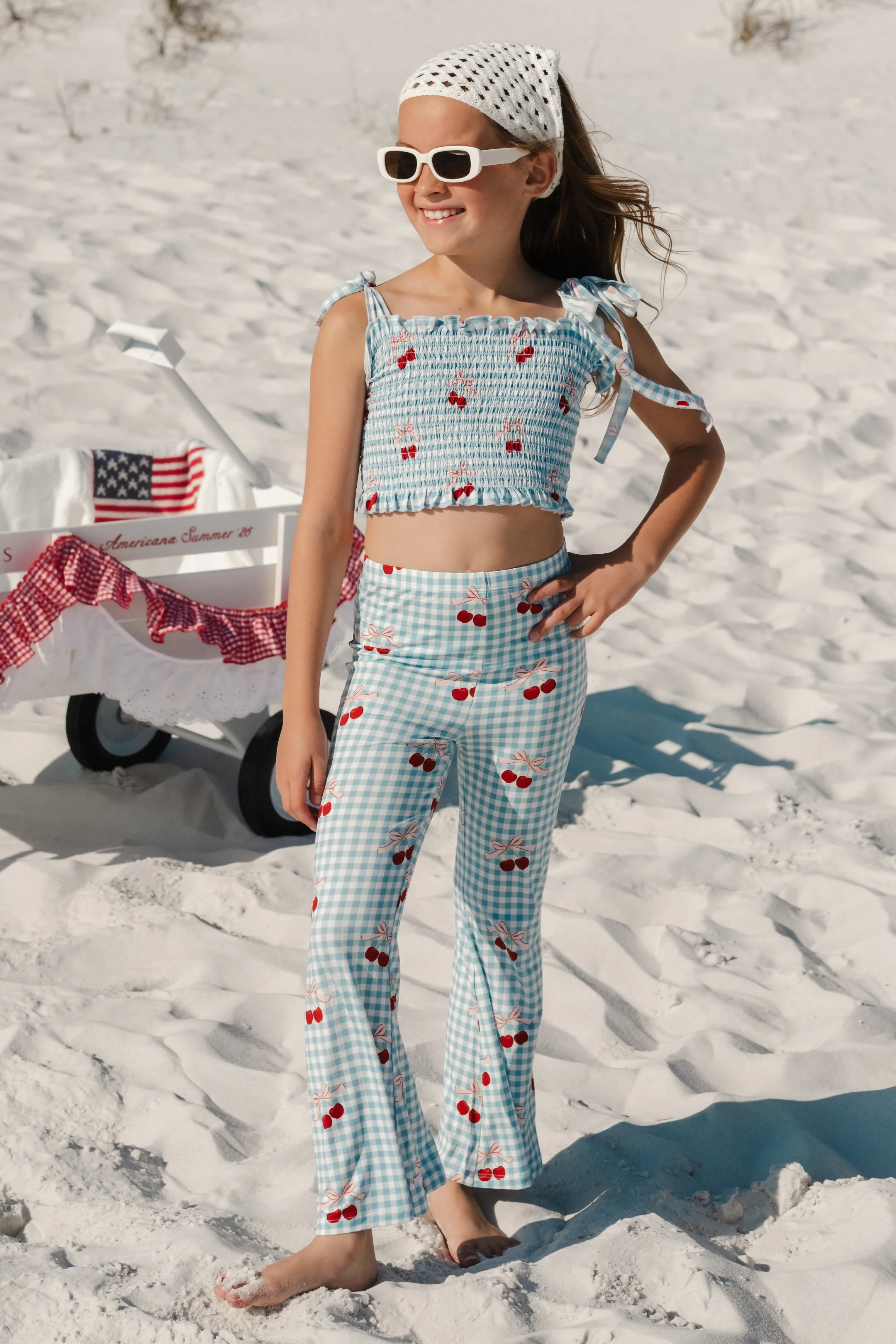 Little Cherry Bamboo Smocked Flare Set | Girls Summer Two Piece Set | In My Jammers | In My Jammers
