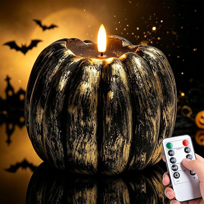 Halloween Decor, Gothic Decor, Flameless Pumpkin Candles with Remote and Timer - Halloween Candle... | Amazon (US)