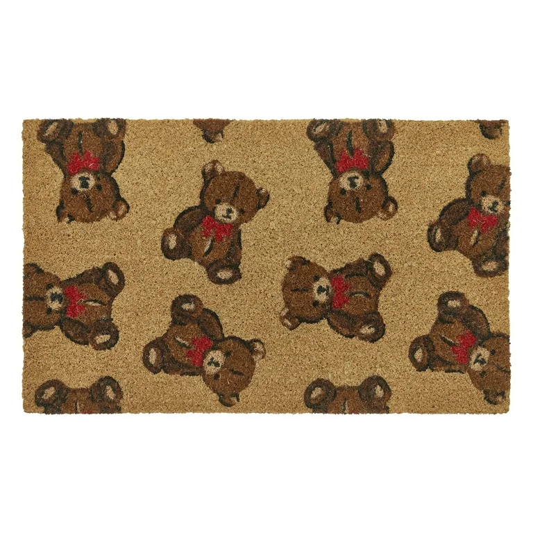 My Texas House Natural Multi Teddy Bear Red Bow Coir Mat, 18"x30" | Walmart (US)