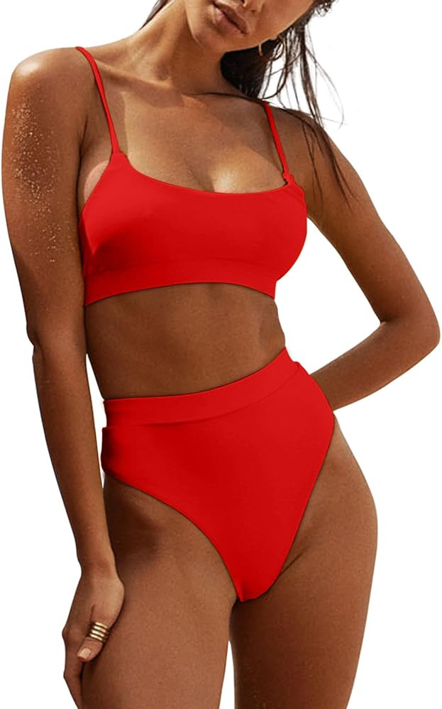 MELYUM Womens High Waisted Swimsuits Bottom Padded Bathing Suits Bikini Sets Top Two Piece Swimwe... | Amazon (US)