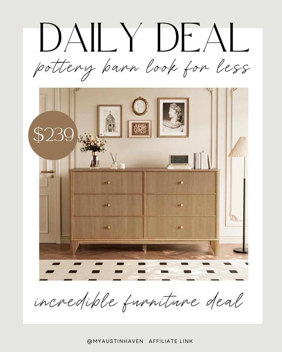 Pottery Barn Look for Less - on this gorgeous 6 drawer warm organic wood dresser 🤌🏼

Daily deal, wayfair sale, home decor sale, furniture sale, wood dresser, designer look for less, wayfair find, found it on wayfair, pottery barn inspired, modern organic home

#LTKHome #LTKSaleAlert