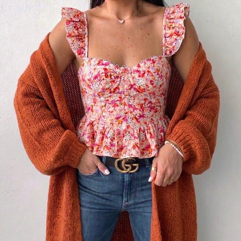 Baylin Floral Peplum Top ASTR the Label wearing size small. Now 55% off and under $40 originally $90