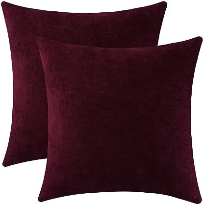 Jeneoo Burgundy Decorative Throw Pillow Covers Soft Chenille Comfy Solid Couch Cushion Case Decor... | Amazon (US)