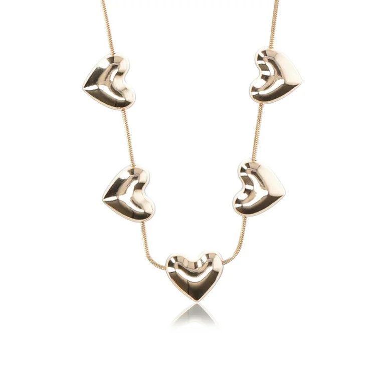 No Boundaries Gold-Tone Bubble Heart Station Necklace, Women’s - Walmart.com | Walmart (US)