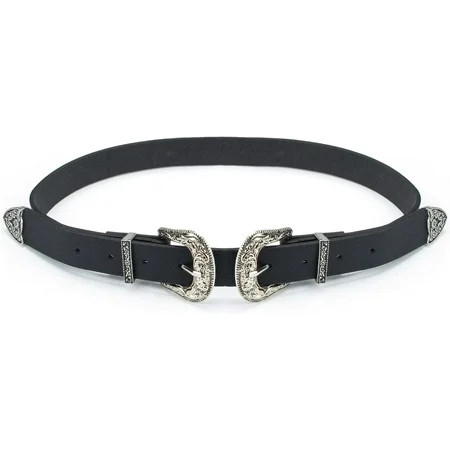 Women-Double-Buckle-Belts Vintage Cowgirl Western Buckle PU Leather Waist Belt | Walmart (US)