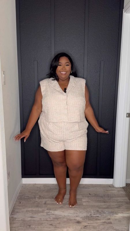 50% off | Plus size Tweed short set (wearing a size 22). Relaxed fit. Size down for a more fitted look. (Some stretch)

Spring outfit. Plus size fashion. Women’s fashion. Spring fashion. Plus size shorts. Plus size tops. Plus size vest. 

#LTKsalealert #LTKfindsunder50 #LTKplussize
