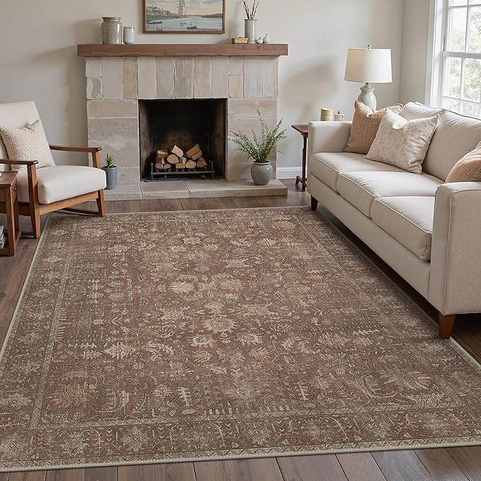 8x10 Area Rugs for Living Room, Machine Washable Vintage Retro Rugs, Non Slip Low Pile Lightweigh... | Amazon (US)