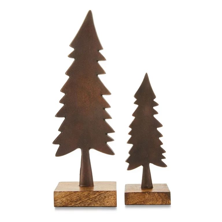 Brown Wood Christmas Tree Tabletop Decor Bundle, by Holiday Time | Walmart (US)