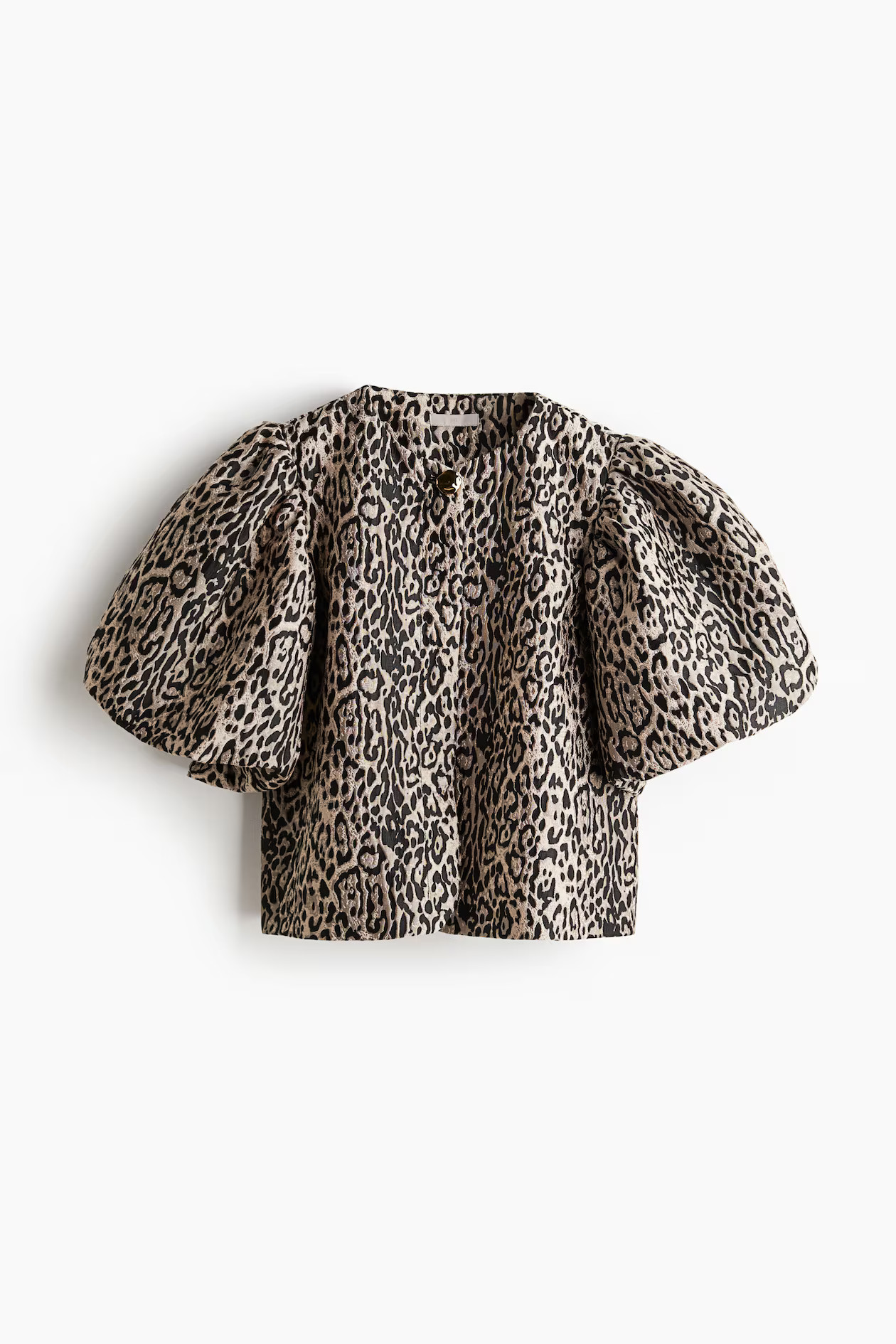 Balloon-sleeved blouse - Round neck - Short sleeve - Light beige/Leopard print - Ladies | H&M GB | H&M (UK, MY, IN, SG, PH, TW, HK)