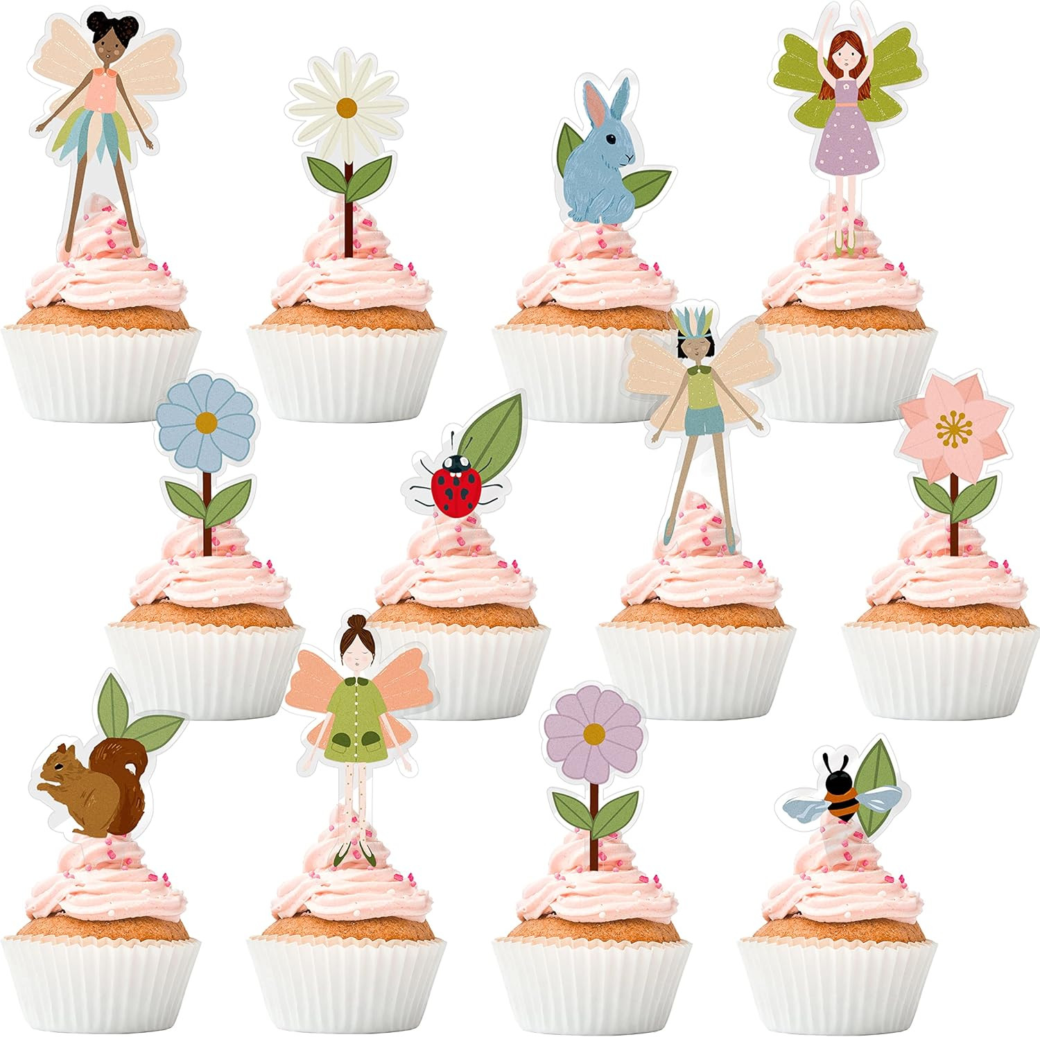 Woodland Fairy Cupcake Toppers - 24 Count Woodland Theme Cake Decorations for Girls Birthday Baby... | Amazon (US)