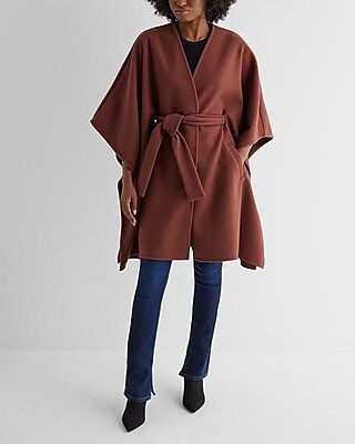 Faux Wool Belted Cape Coat | Express