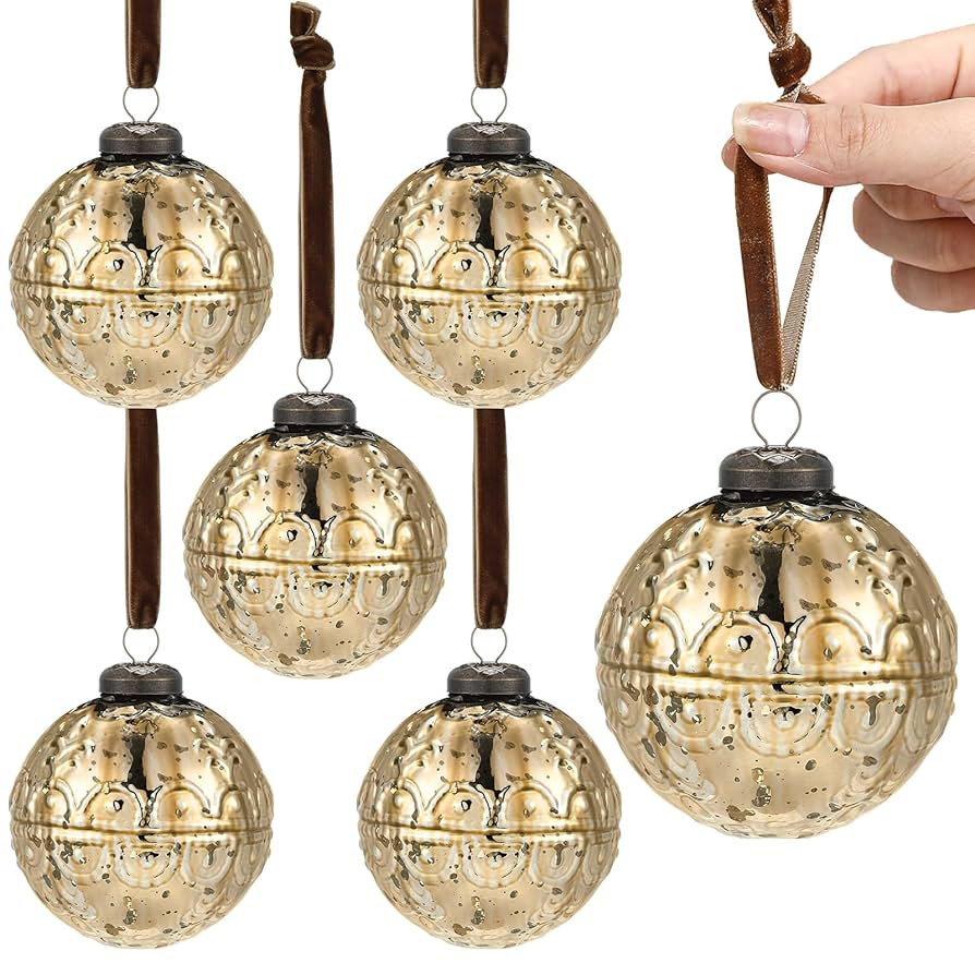 Threan 6 Pcs Large Vintage Mercury Glass Christmas Ornaments 3.15" Hanging Christmas Ball Ornamen... | Amazon (US)