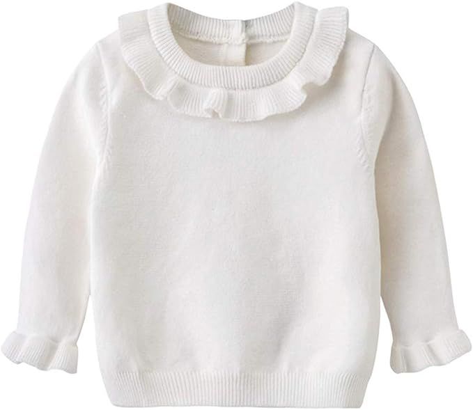 GRNSHTS Baby Girl White Sweater Fall Winter Clothes Toddler Little Girls Knit Ruffles Sweater | Amazon (US)