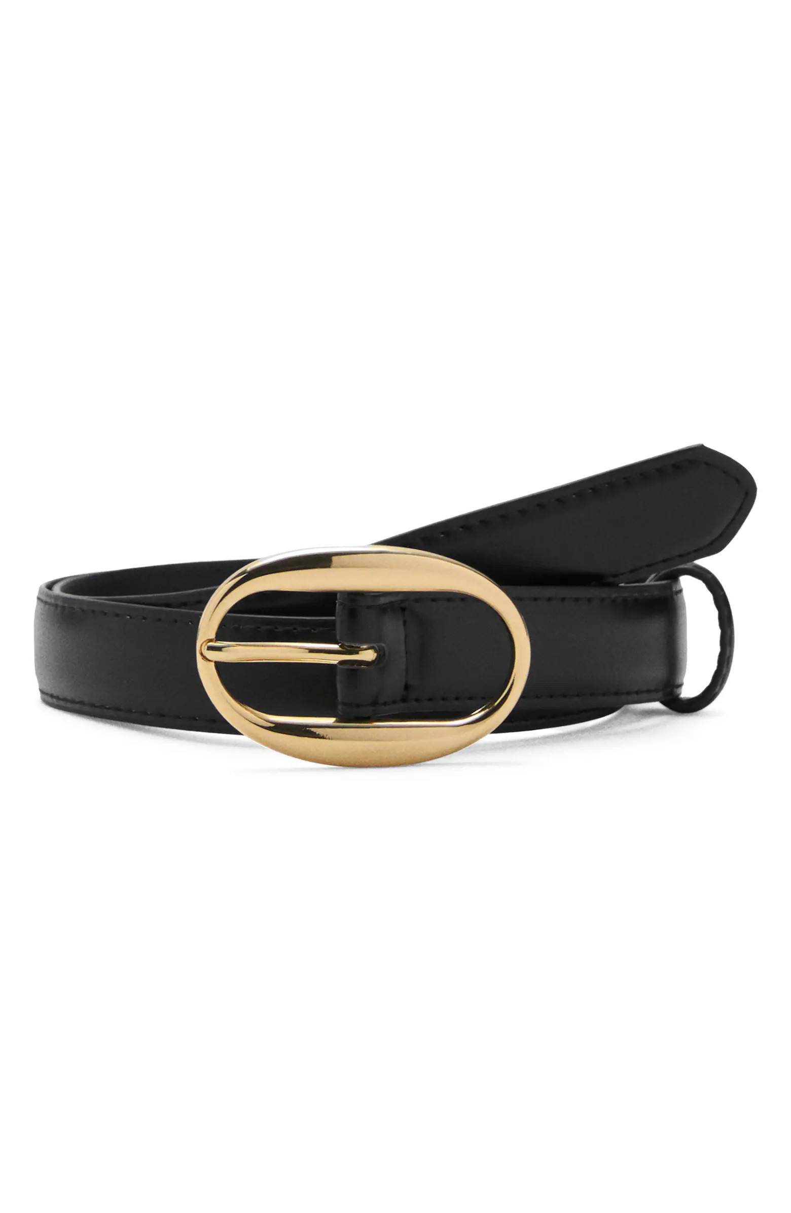 MANGO Oval Buckle Faux Leather Belt | Nordstrom | Nordstrom