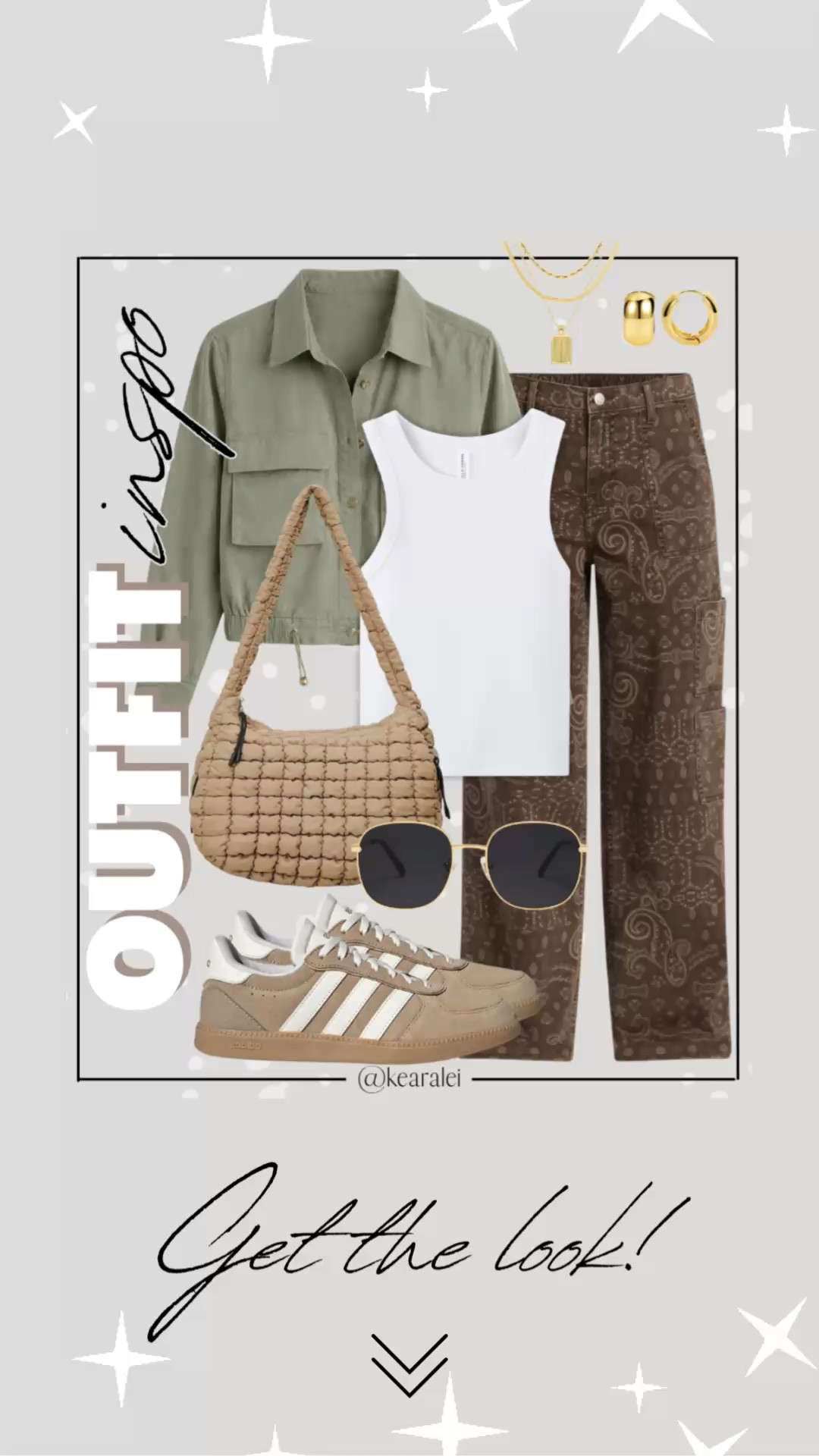Spring outfits 2026 fall summer outfits cool mom outfit Amazon fashion brown bandana print paisley pattern cargo pocket pants bandana Pants Women Baggy Y2K Camouflage Cargo Pants High Waisted Wide Leg jeans denim Olive green utility jacket army green jackets with ribbed white tank top tan brown khaki beige adidas sambas sneakers shoes with tan puffer quilted carry all bag bum bag purse crossbody aviator sunglasses quilted puffer bum bag crossbody purse bumbag carryall || #amazon #outfit #walmart #spring #summer #freepeople #fall #affordable #cargo
.
.
.

Fitness Wear, Activewear, exercise outfit, workout leggings, sports bra, Lulu lemon, free people motion active athleisure Amazon fashion, teacher outfits, business casual, casual outfits, neutrals, street style, Midi skirt, Maxi Dress, Swimsuit, Bikini, Travel, skinny Jeans, Puffer Jackets, Concert Outfits, Cocktail Dresses, Sweater dress, Sweaters, cardigans Fleece Pullovers, hoodies, button-downs, Oversized Sweatshirts, Jeans, High Waisted Leggings, dresses, joggers, fall Fashion, winter fashion, leather jacket, Sherpa jackets, Deals, shacket, Plaid Shirt Jackets, apple watch bands, lounge set, Date Night Outfits, Vacation outfits, Mom jeans, shorts, sunglasses, Disney outfits, Romper, jumpsuit, Airport outfits, biker shorts, Weekender bag, plus size fashion, Stanley cup tumbler Target, Abercrombie and fitch, Amazon, Shein, Nordstrom, H&M, forever 21, forever21, Walmart, asos, Nordstrom rack, Nike, adidas, Vans, Quay, Tarte, Sephora, lululemon, free people, j crew jcrew factory, old navy

#LTKootd #LTKSeasonal #LTKSaleAlert