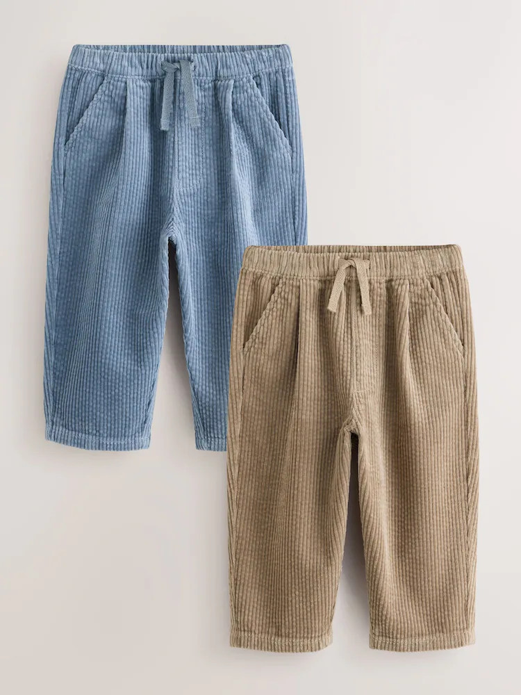 Blue/Stone Wide Fit Textured Corduroy Trousers 2 Pack (3mths-7yrs) | Next US