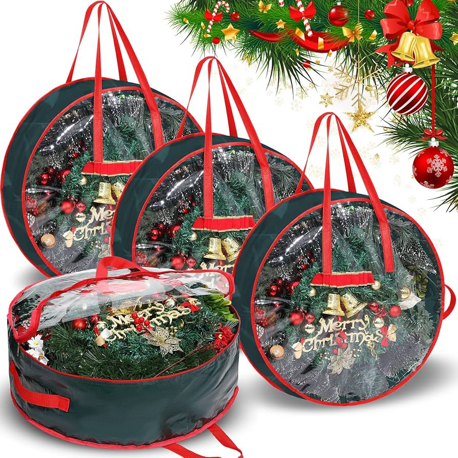 24 Inch Christmas Wreath Storage Bag Plastic Storage Containers for Wreaths Container Christmas D... | Amazon (US)