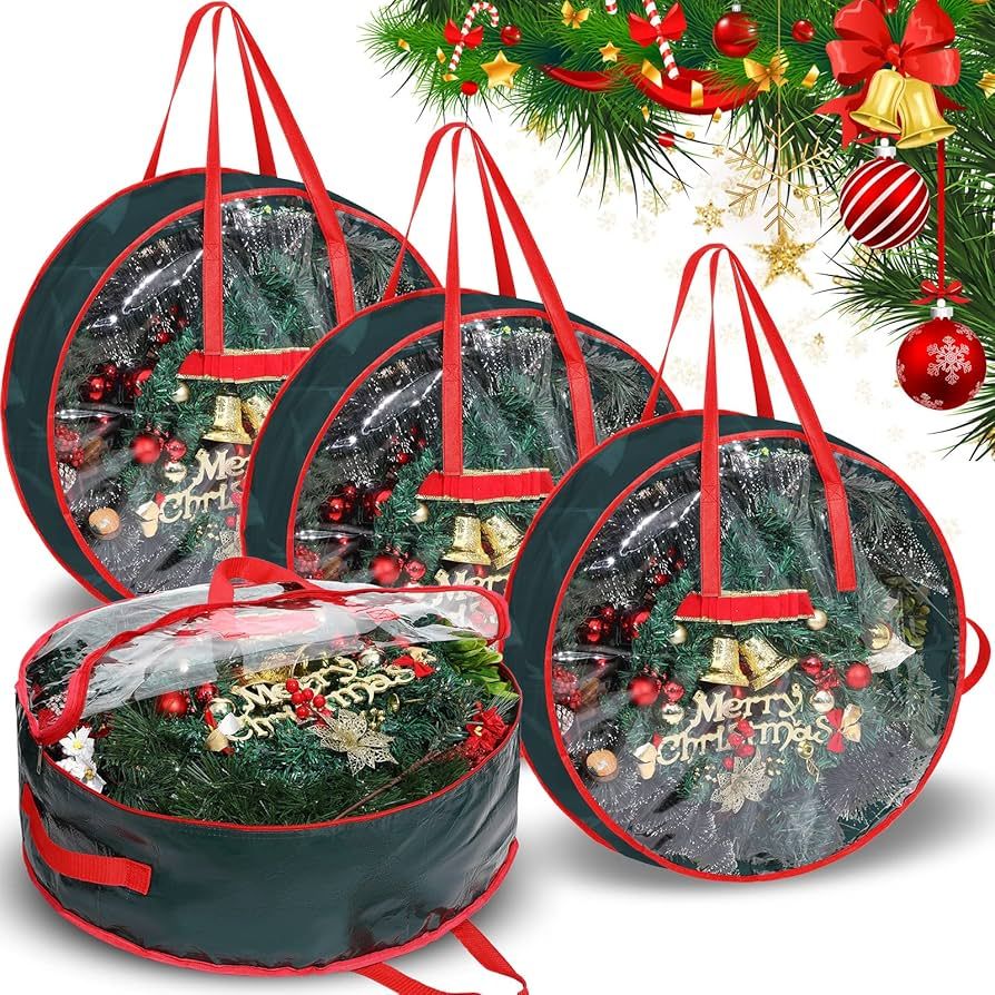 24 Inch Christmas Wreath Storage Bag Plastic Storage Containers for Wreaths Container Christmas D... | Amazon (US)