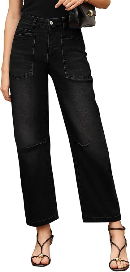 EVALESS Womens Baggy Barrel Jeans High Waisted Wide Leg Boyfriend Denim Ankle Pants | Amazon (US)