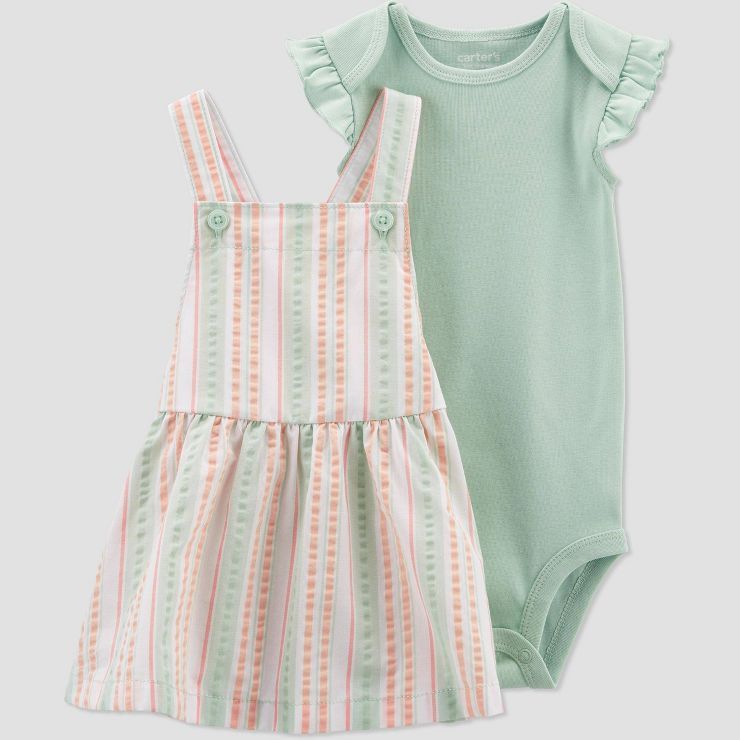Carter's Just One You®️ Baby Girls' Striped Top and Bottom Set - Sage Green/Peach Orange | Target