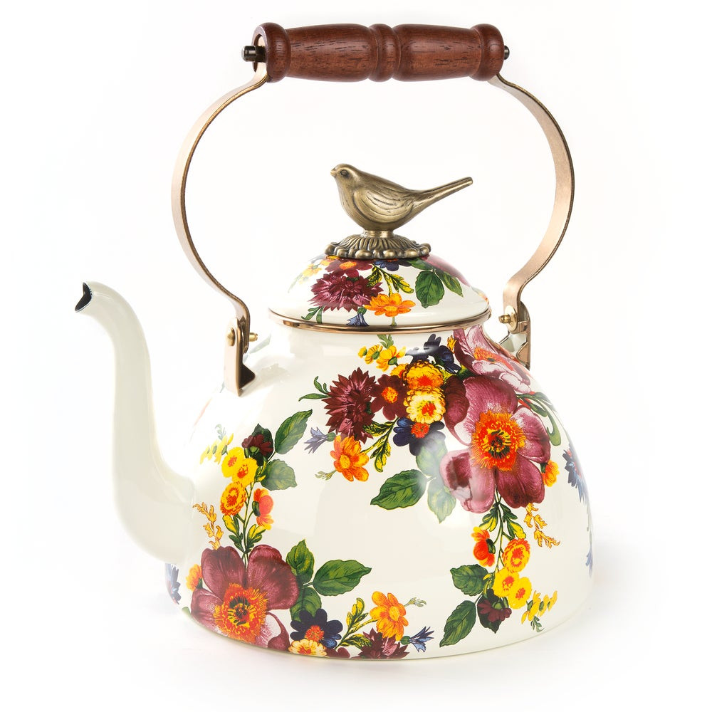 White Flower Market 3 Quart Tea Kettle with Bird | MacKenzie-Childs