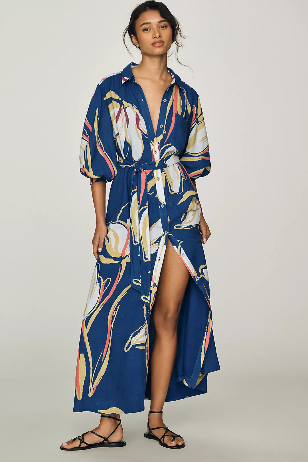 Maeve Mona Linen Maxi Shirtdress | Anthropologie (US)