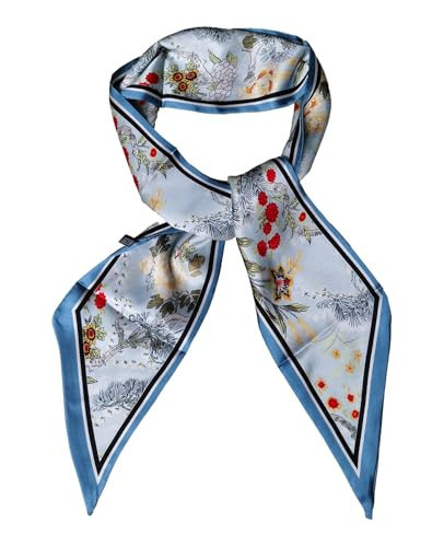 Fashion Scarf for Women - 58" Long Skinny Scarf Lightweight, Luxurious Silk Feeling for Neck, Hair, Purse & Belt Accessory (Sky Blue Floral) | Amazon (US)