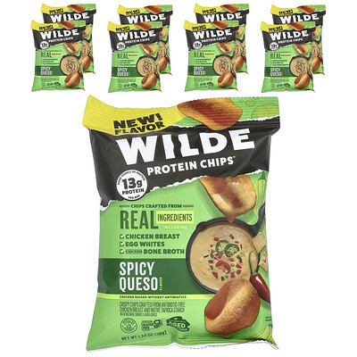 Wilde Brands, Protein Chips®, Spicy Queso, 8 Bags, 1.34 oz (38 g) Each | iHerb