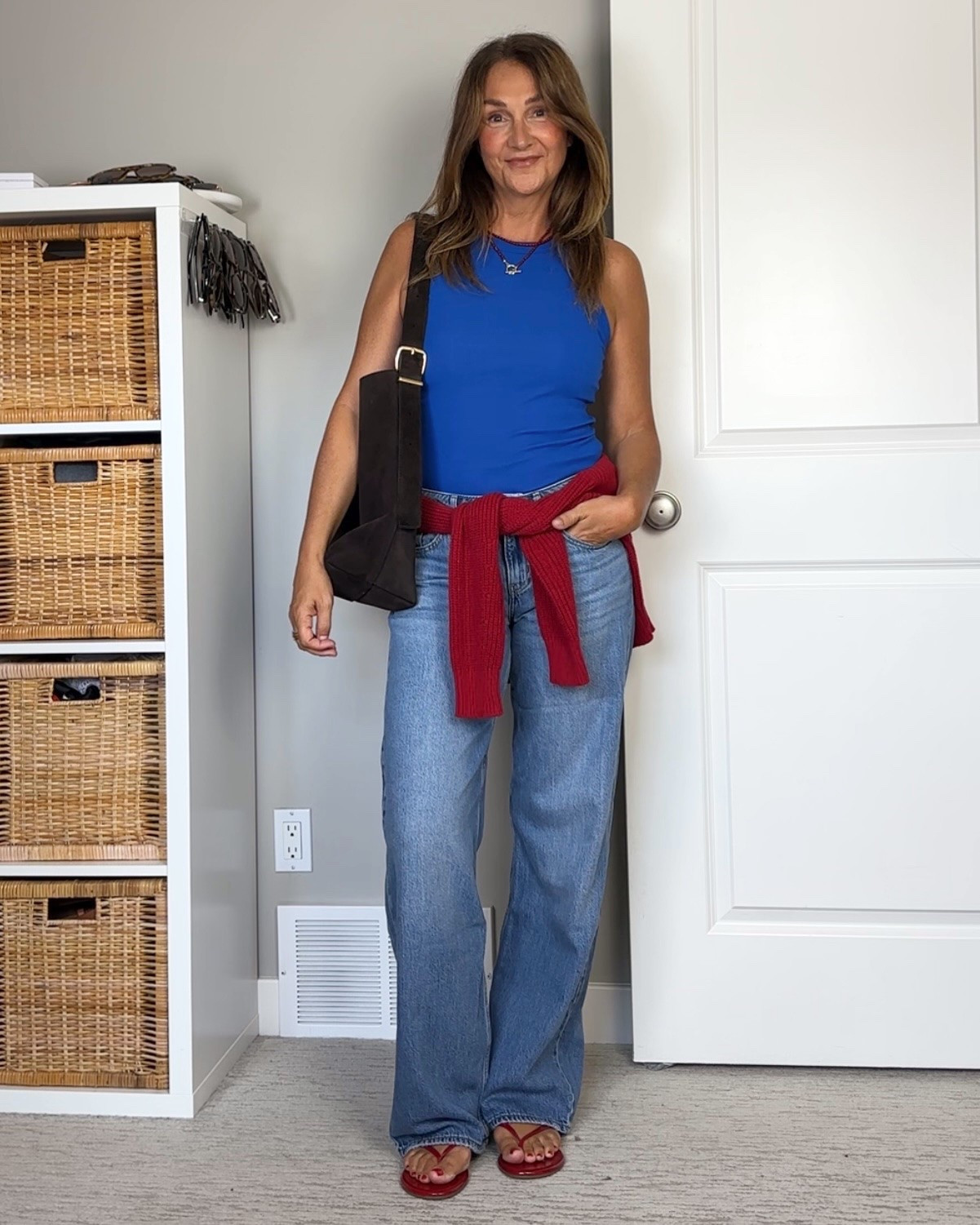 Colorful fall transition outfit.
I’m 5’ 7” wearing my usual size 27 in the jeans. My wash is “good grades”. Tank and sweater are old but I linked similar. Flip flops fit tts/a little small (I sized up 1/2 size) and I also linked the insoles I add to make them more comfortable

#LTKOver40 #LTKootd #LTKSeasonal