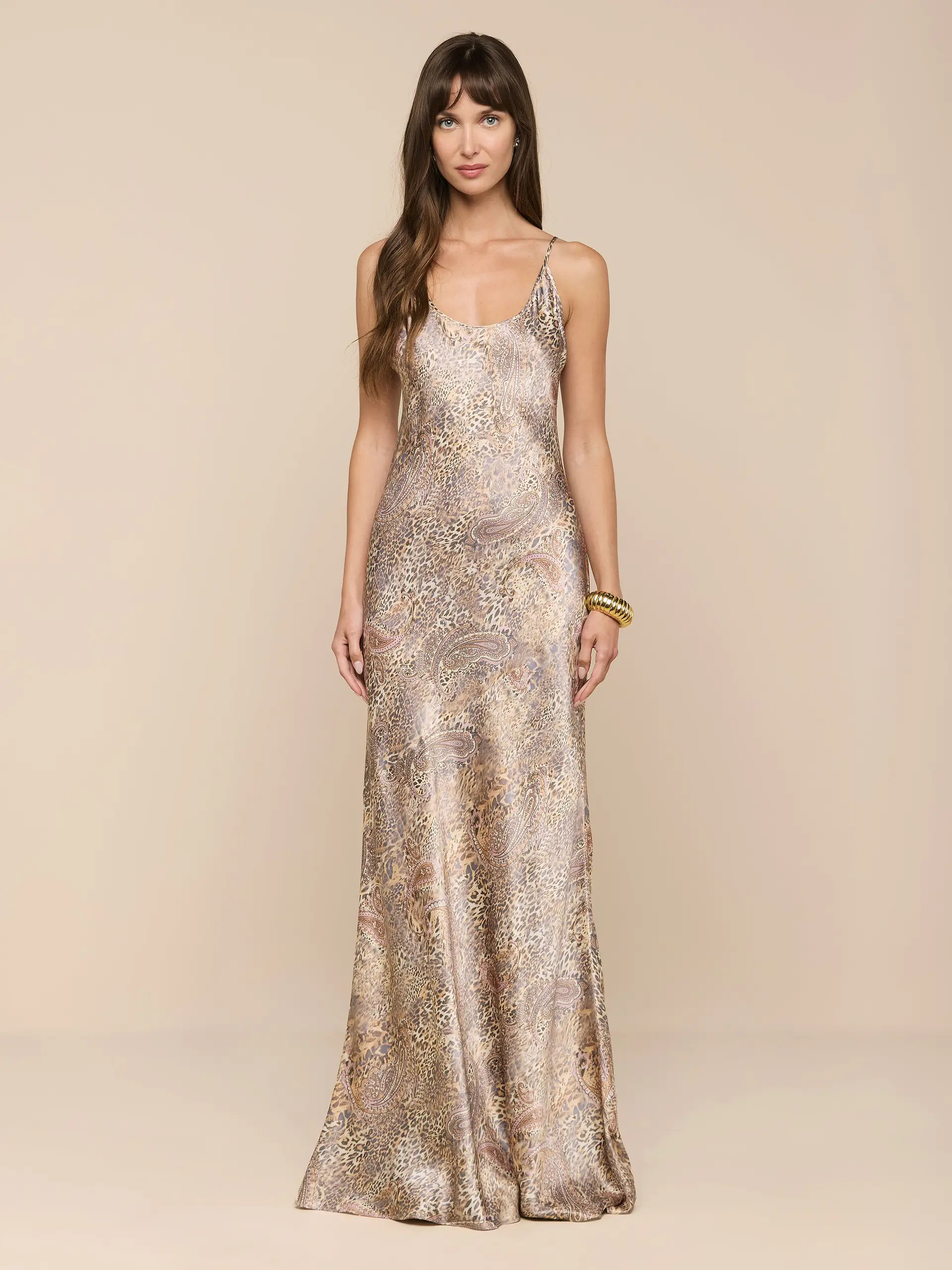 Charmaine Silk Gown in Tan/Mauve Valencia Leopard | L'AGENCE | L'Agence