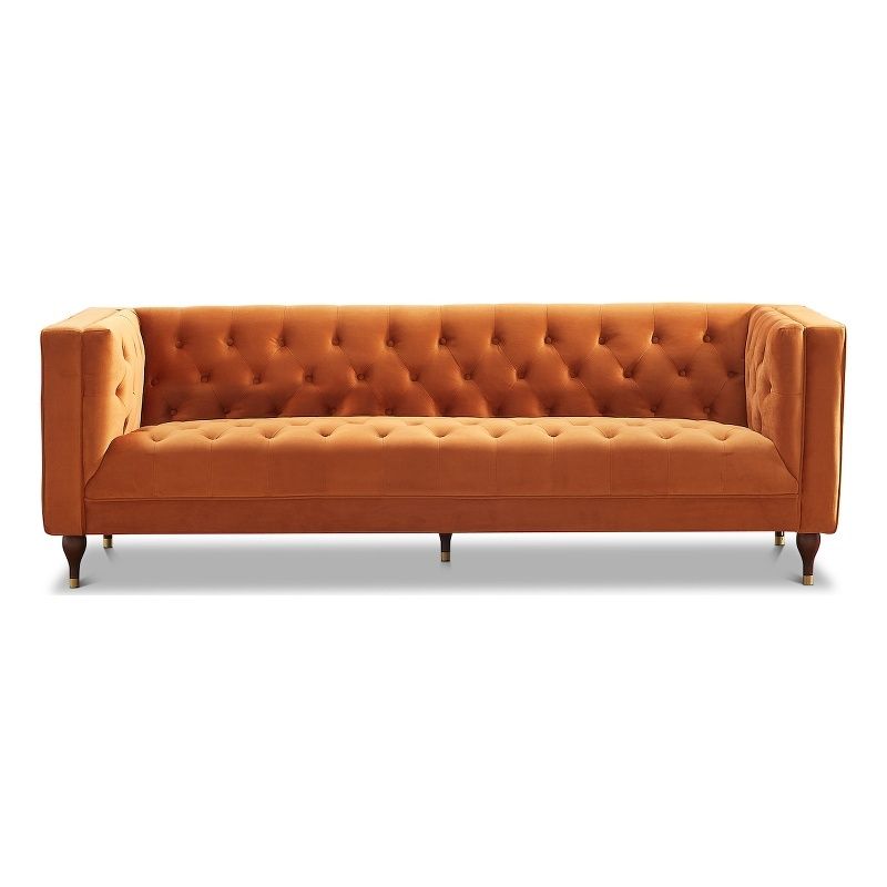 Clodine 85" Mid Century Modern Tufted Back Velvet Sofa Couch, Modern Velvet Tuxedo Sofa with Wood... | Walmart (US)